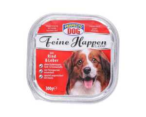 Perfecto Dog Feine Happen Hundefutter 300 g Aluschale Rind und Leber