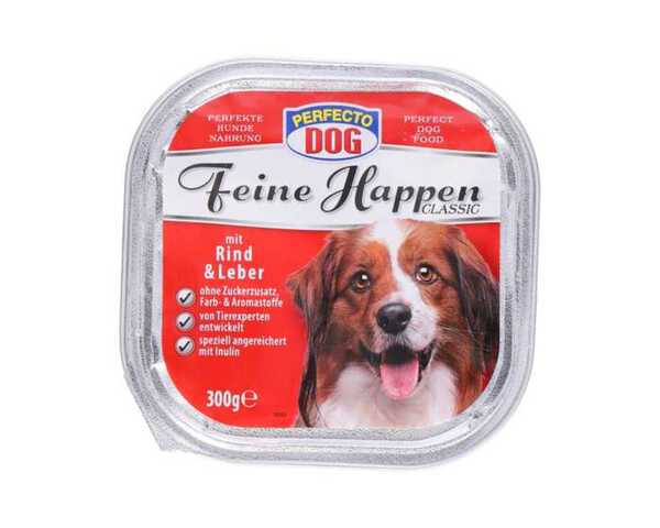 Bild 1 von Perfecto Dog Feine Happen Hundefutter 300 g Aluschale Rind und Leber