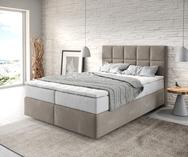 Bild 1 von Boxspringbett Dream-Fine 140x200 cm Mikrofaser Beige mit TFK Matratze und Visco Topper