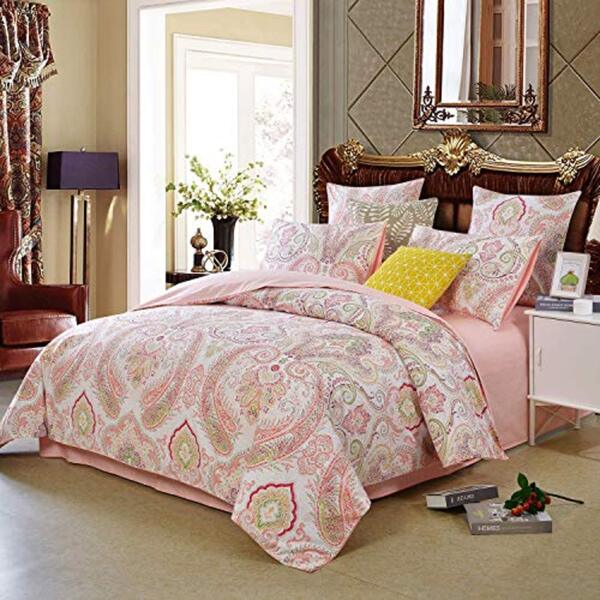 Bild 1 von Lanqinglv Bettwäsche 135x200cm Rosa Weiß Bohemian Boho Elegant Bettwäsche Set Einzelbett Renforce Bettbezug mit Reißverschluss und 1 Kissenbezug 80x80cm