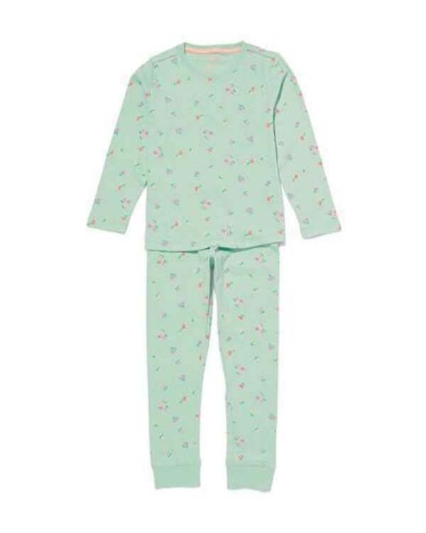 Bild 1 von Kinder-Pyjama, Blumen, gerippt, Baumwolle/Elasthan hellgrün