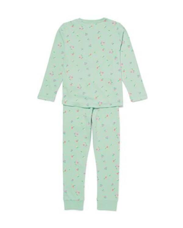 Bild 4 von Kinder-Pyjama, Blumen, gerippt, Baumwolle/Elasthan hellgrün
