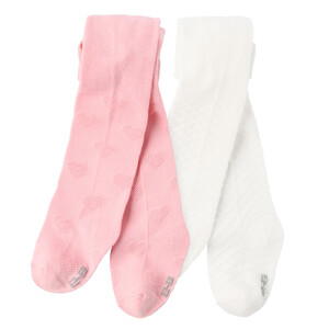 2 Baby Strumpfhosen mit Strukturmuster WEISS / ROSA