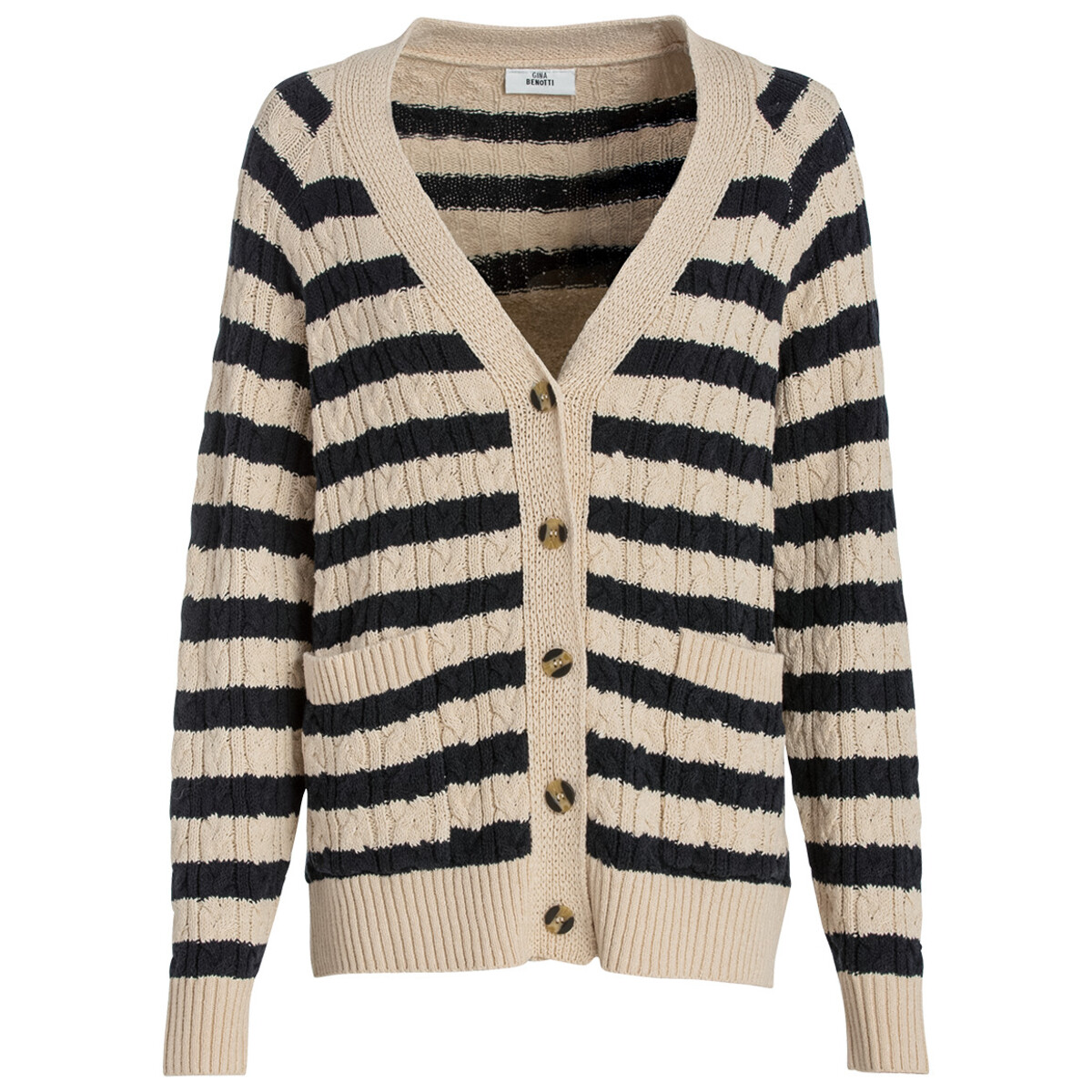 Bild 1 von Damen Strickjacke im Streifen-Look HELLBEIGE / DUNKELBLAU