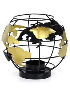 Teelichthalter Globus, ca. 13 x 12,5 cm, schwarz
