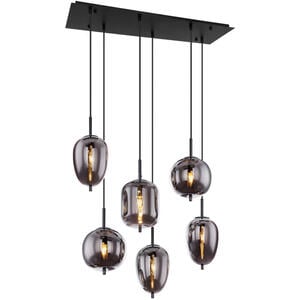 Globo Pendelleuchte Blacky 15345-6 Schwarz Rauch Metall Rauchglas B/h/l: Ca. 34x120x80 Cm E14 6 Brennstellen