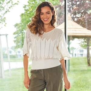 Damen-Feinstrickpullover mit Ajour-Muster, Beige