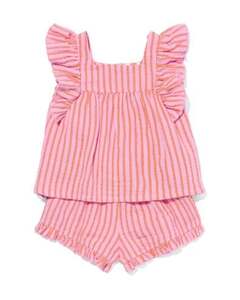 Baby-Kleiderset, Shirt und Hose, Musselin, Streifen rosa