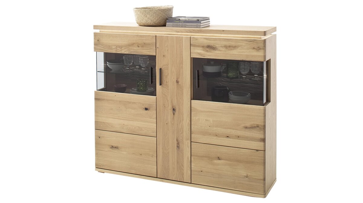 Bild 1 von Highboard Balkeneiche geölt teilmassiv 128 cm - BARCELONA