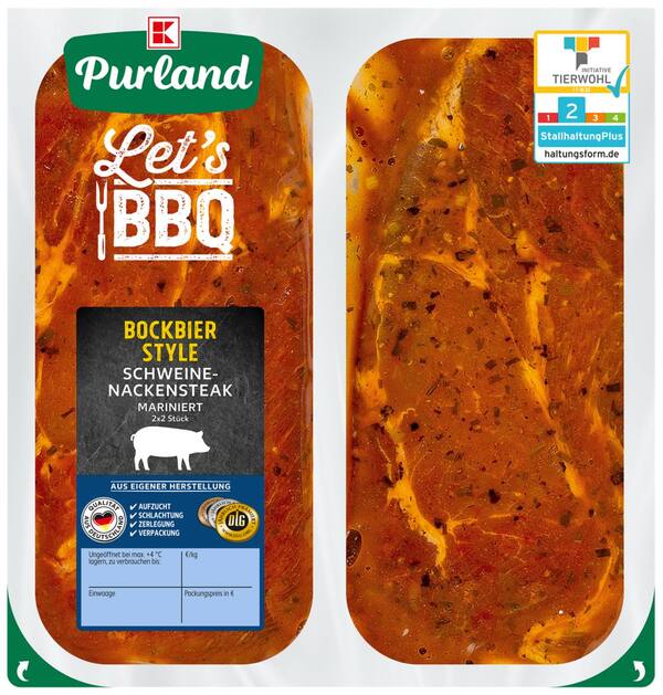 Bild 1 von K-PURLAND Schweinenackensteak Bockbier Style, 750-g-Packg.