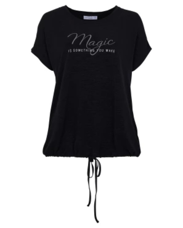 Bild 1 von T-Shirt mit Schriftzug, Janina curved, Tunnelzug am Saum, schwarz