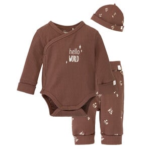 Newborn Wickelbody, Leggings und Mütze HELLBRAUN