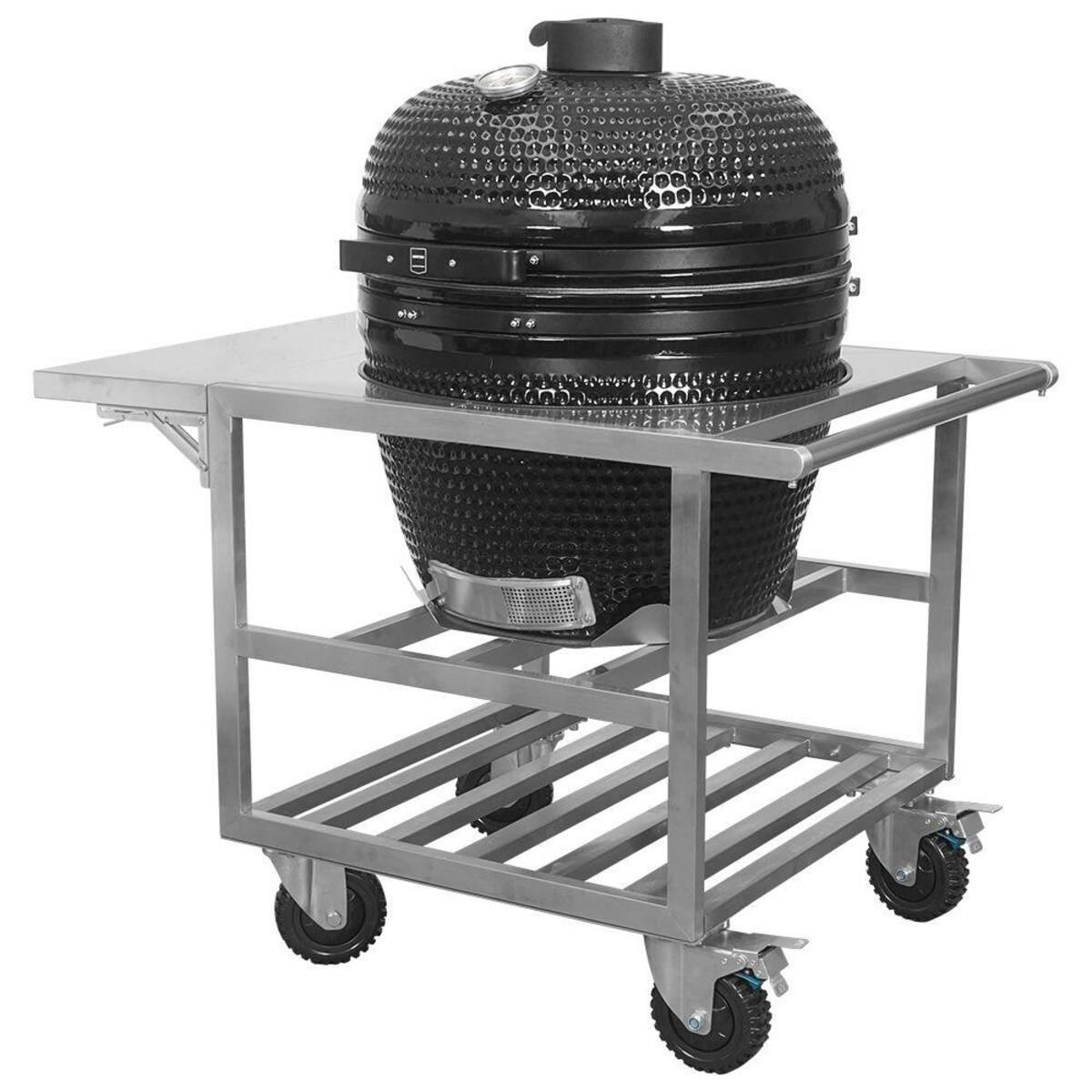 Bild 1 von METRO Professional Kamado-Holzkohlegrill Naggado XL, Keramik / Edelstahl, Ø 60 x 127.1 cm, Seitenablage, Thermometer, fahrbar, schwarz