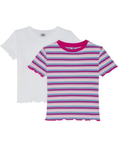 T-Shirts mit Lettucekanten, 2er-Pack, pink/weiß