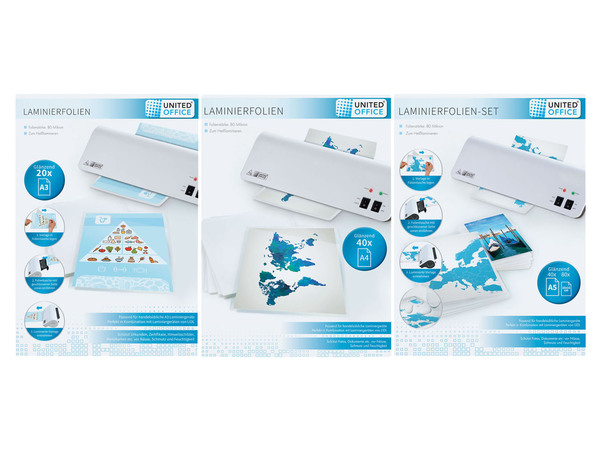 Bild 1 von UNITED OFFICE® Laminierfolien / Laminierfolien-Set, DIN A3/A4/A5 - Mindestbestellmenge: 2