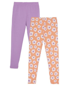 Leggings Blumen, 2er-Pack, lila/coralle