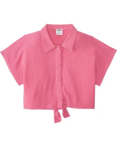 Pinke Musselin-Bluse, Y.F.K., Knotendetail, pink