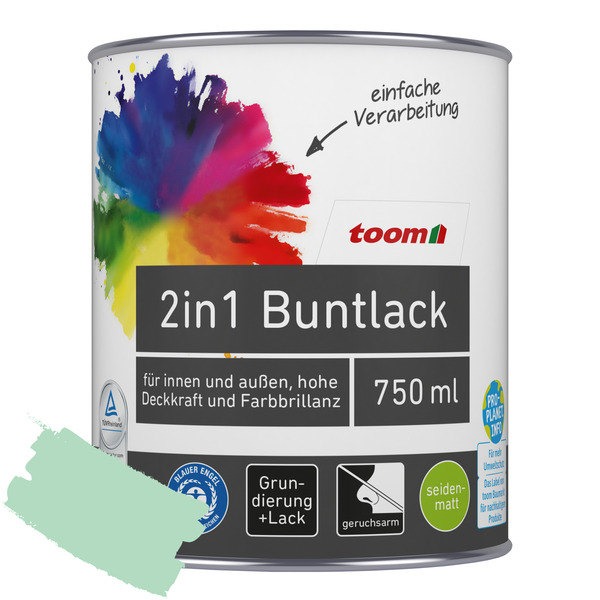 Bild 1 von toom 2in1 Buntlack minzgrün seidenmatt 750 ml