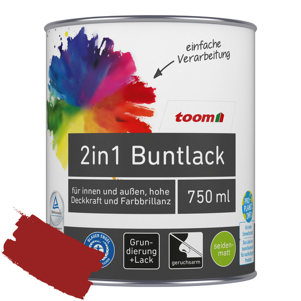 Bild 1 von toom 2in1 Buntlack 'Mohnblume' feuerrot seidenmatt 750 ml