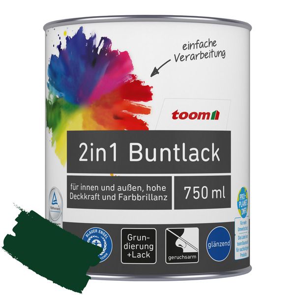 Bild 1 von toom 2in1 Buntlack 'Morgentau' moosgrün glänzend 750 ml