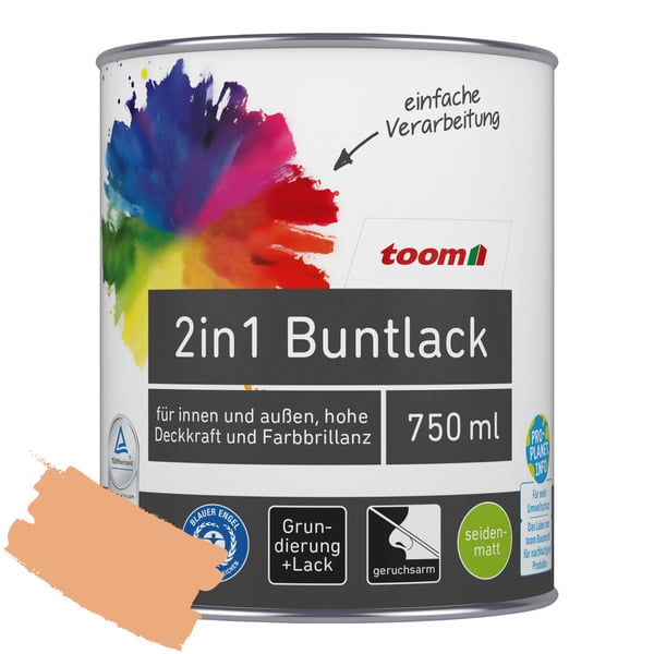 Bild 1 von toom 2in1 Buntlack papayafarben seidenmatt 750 ml