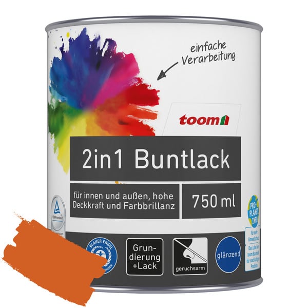 Bild 1 von toom 2in1 Buntlack 'Feuerglut' orange glänzend 750 ml