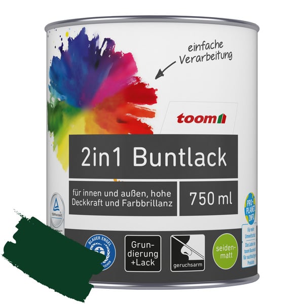 Bild 1 von toom 2in1 Buntlack 'Morgentau' moosgrün seidenmatt 750 ml