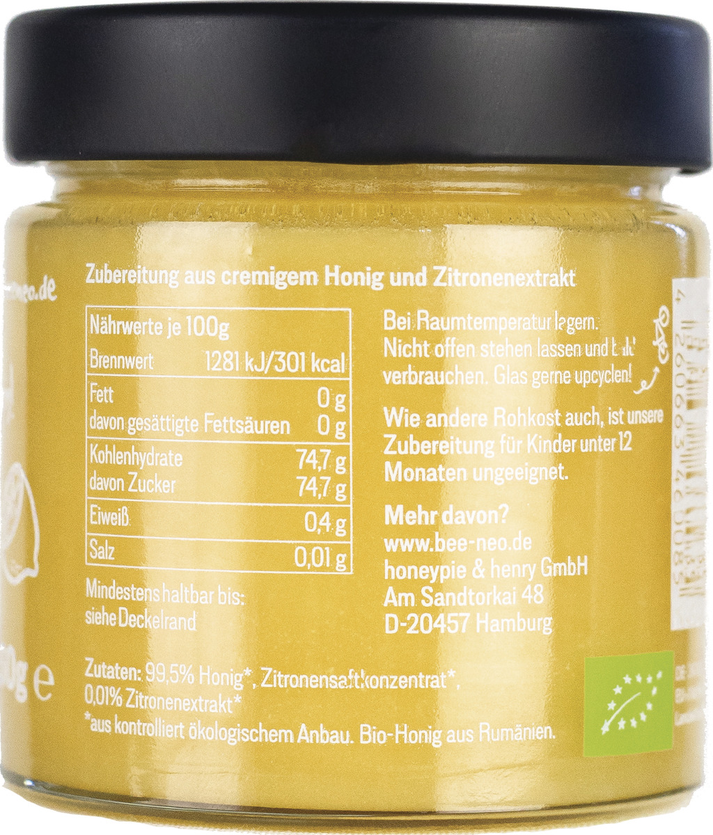 Bild 2 von bee.neo Bio Honig & Zitrone, 230 g