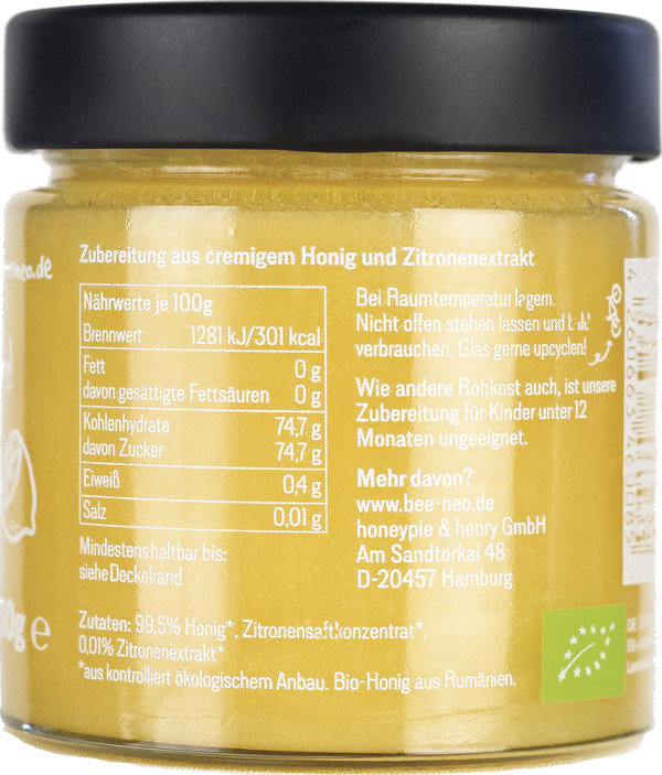 Bild 2 von bee.neo Bio Honig & Zitrone, 230 g