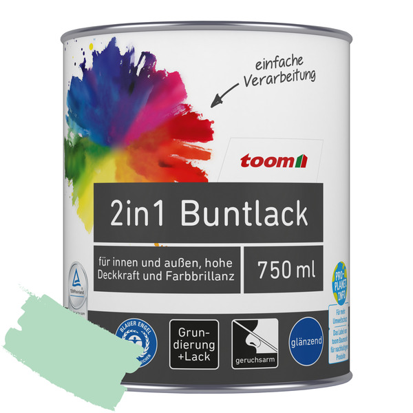 Bild 1 von toom 2in1 Buntlack minzgrün glänzend 750 ml