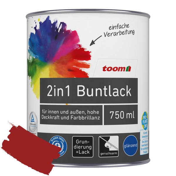 Bild 1 von toom 2in1 Buntlack 'Mohnblume' feuerrot glänzend 750 ml