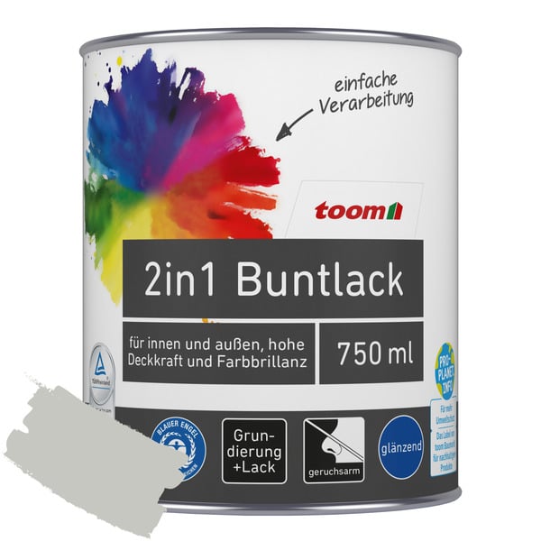 Bild 1 von toom 2in1 Buntlack 'Mondschein' lichtgrau glänzend 750 ml