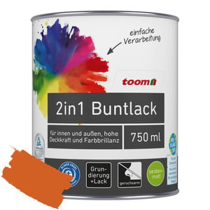 toom 2in1 Buntlack 'Feuerglut' orange seidenmatt 750 ml