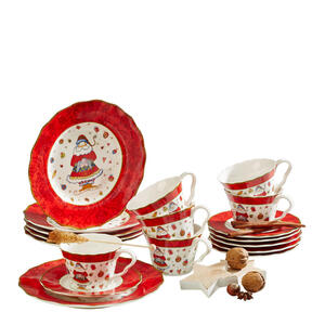 X-Mas New Bone China KAFFEESERVICE 18-teilig, Mehrfarbig