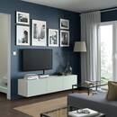 Bild 3 von BESTÅ  TV-Bank mit Türen, weiß/Hjortviken blasses Graugrün 180x42x38 cm