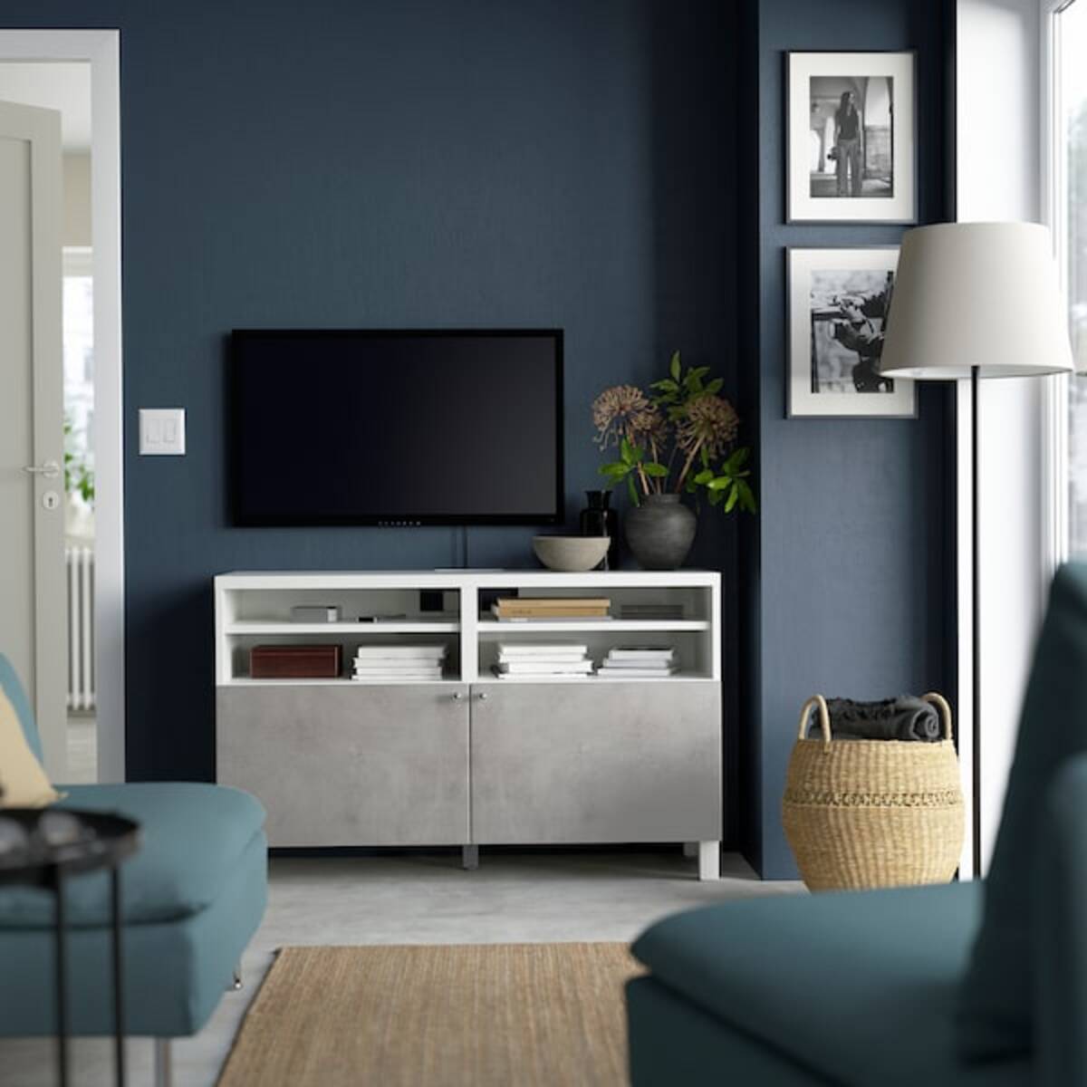 Bild 2 von BESTÅ  TV-Bank mit Türen, weiß/Kallviken/Stubbarp weiß 120x42x74 cm