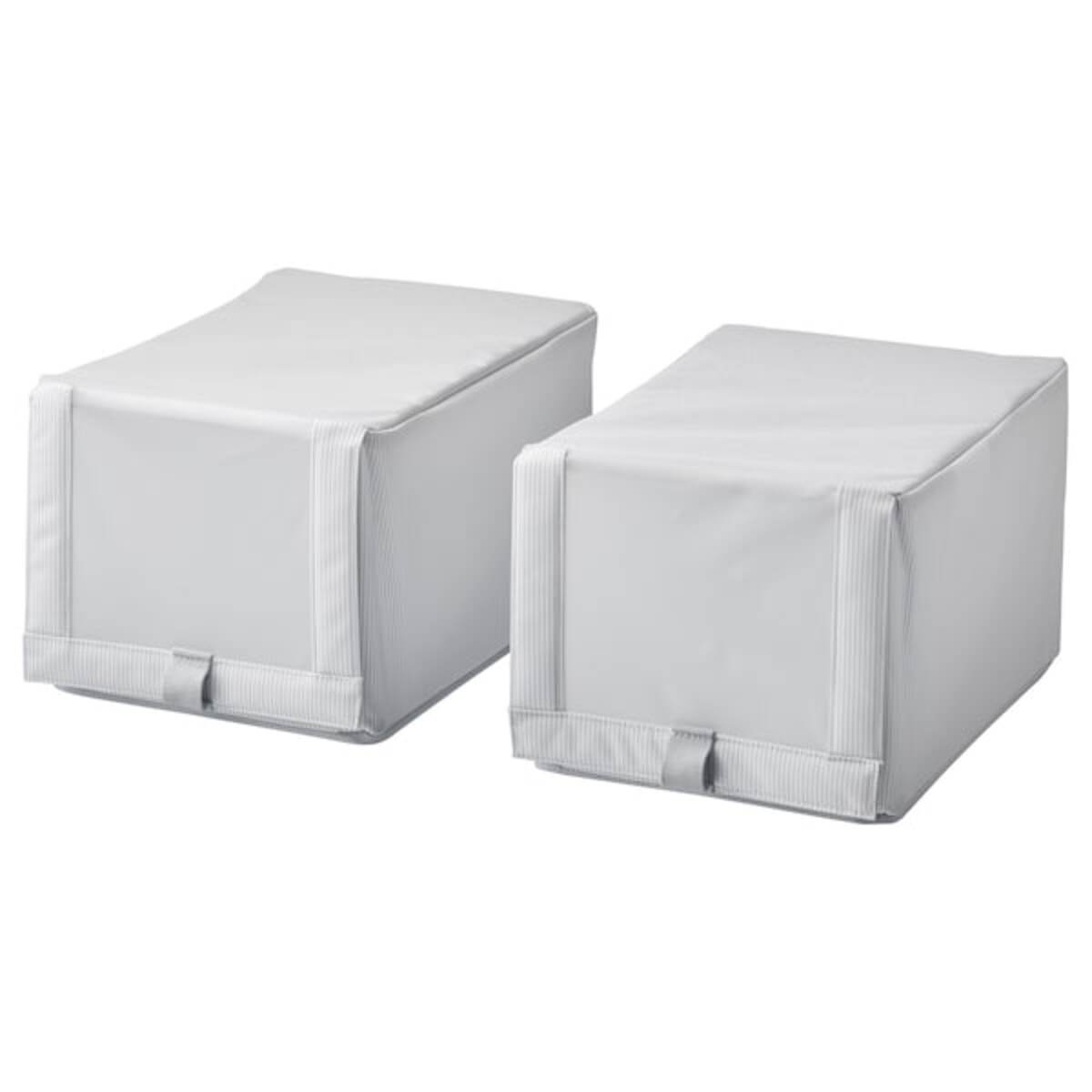 Bild 1 von HEMMAFIXARE  Schuhbox, Stoff gestreift/weiß/grau 23x34x19 cm