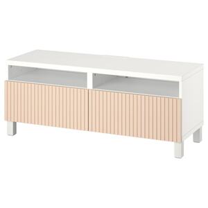 BESTÅ  TV-Bank mit Schubladen, weiß/Björköviken/Stubbarp Birkenfurnier 120x42x48 cm
