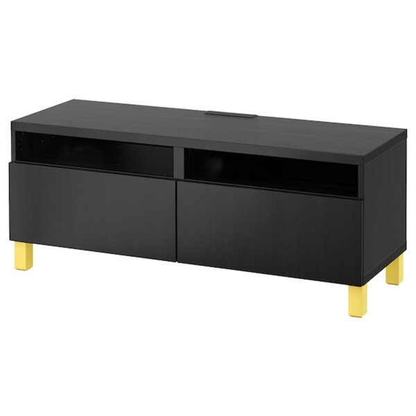 Bild 1 von BESTÅ  TV-Bank mit Schubladen, schwarzbraun/Lappviken/Stubbarp gelb 120x42x48 cm