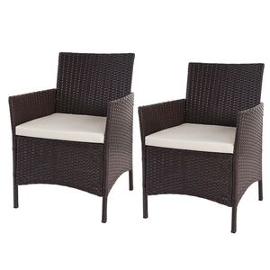 2er-Set Poly-Rattan Gartensessel Hamar, Korbsessel ~ braun-meliert, Kissen creme