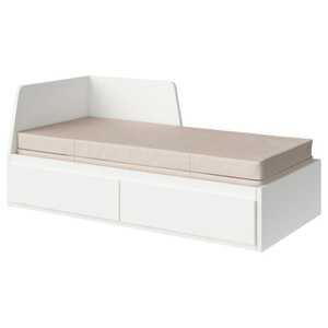 FLEKKE  Tagesbett/2 Schubladen/2 Matratzen, weiß/Vannareid fest 80x200 cm
