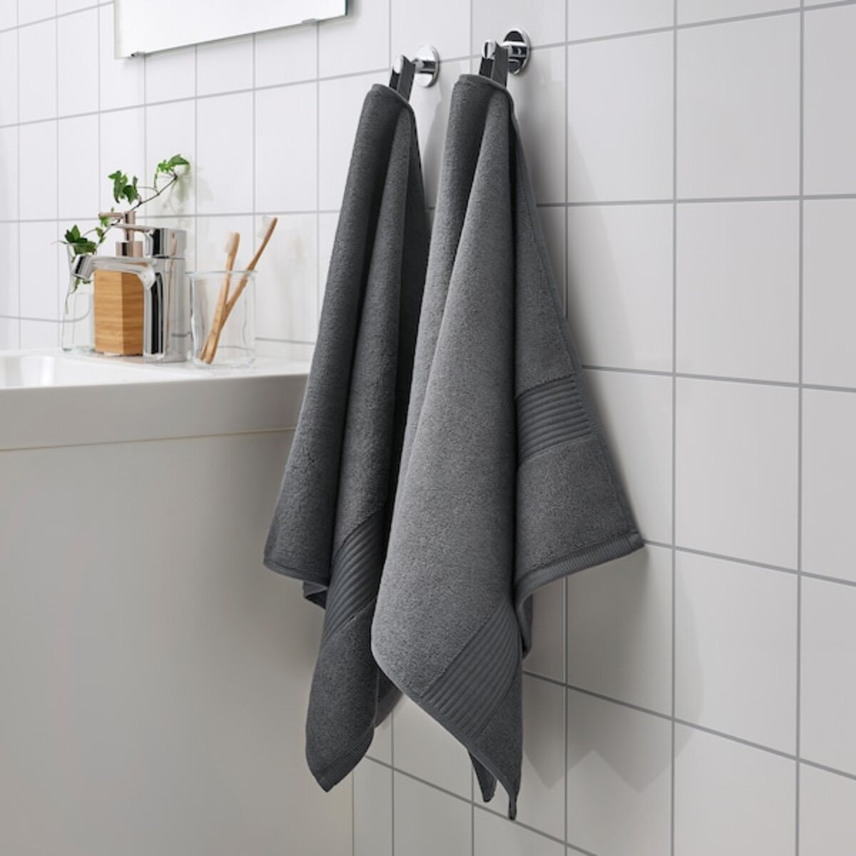 Bild 3 von FREDRIKSJÖN  Handtuch, dunkelgrau 50x100 cm