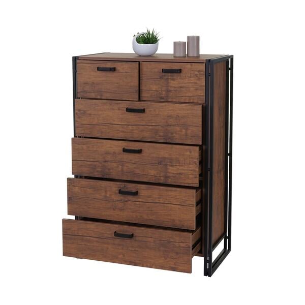 Bild 1 von Highboard MCW-A27, Kommode Schrank, 6 Schubladen 115x80x40cm 3D-Struktur, Wildeiche-Optik