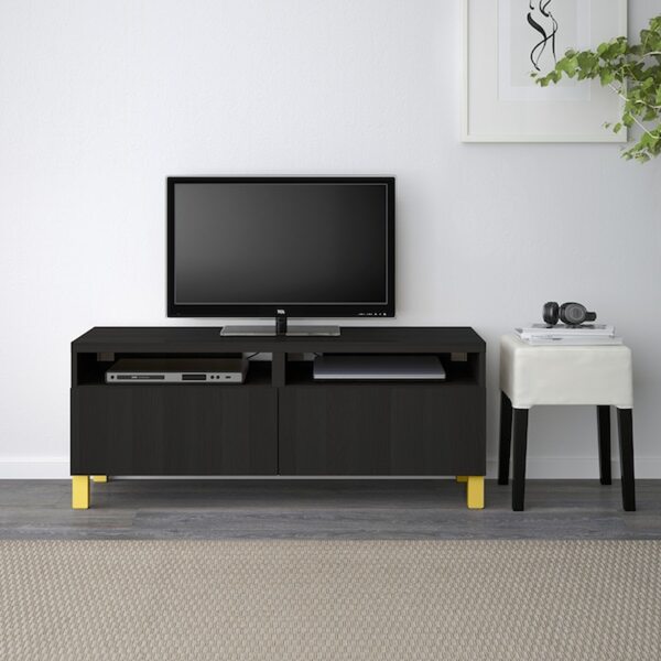 Bild 2 von BESTÅ  TV-Bank mit Schubladen, schwarzbraun/Lappviken/Stubbarp gelb 120x42x48 cm