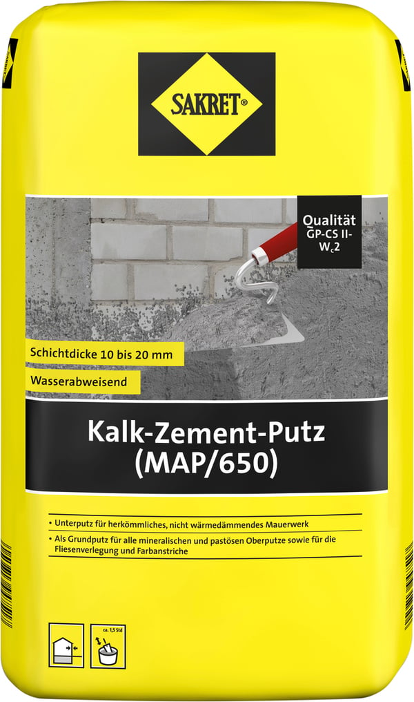 Bild 1 von Sakret Kalk-Zement-Putz (MAP/650) 25 kg Sack grau 1,0 mm 42 St. Palettenabnahme