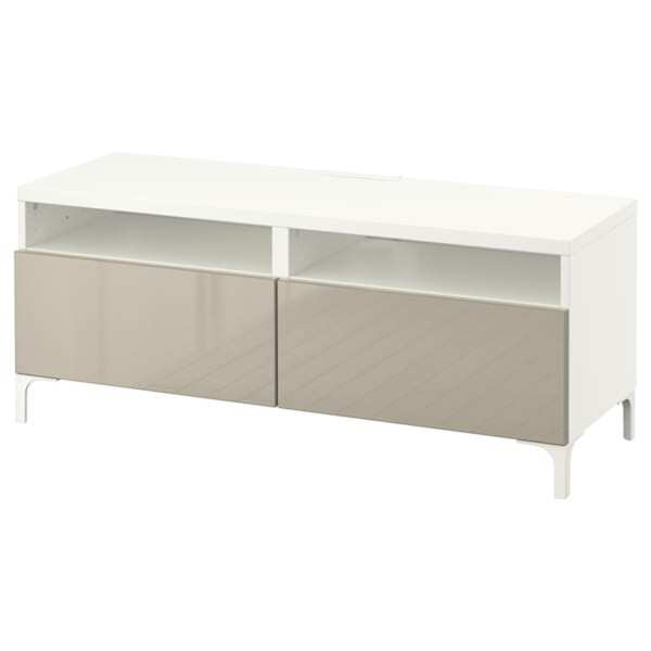 Bild 1 von BESTÅ  TV-Bank mit Schubladen, weiß/Selsviken Hochglanz beige 120x42x48 cm