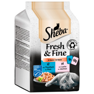 Sheba Portionsbeutel Multipack Fresh & Fine in Sauce mit Lachs und Thunfisch 6x50g