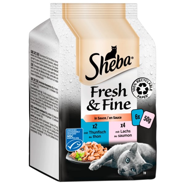 Bild 1 von Sheba Portionsbeutel Multipack Fresh & Fine in Sauce mit Lachs und Thunfisch 6x50g