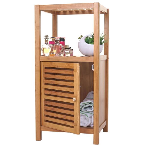 Bild 1 von Badregal MCW-B18, Badezimmer Badschrank Standregal mit Tür, Bambus ~ 80x36x34cm