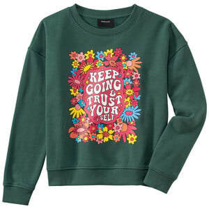 Mädchen Sweatshirt mit buntem Print DUNKELGRÜN